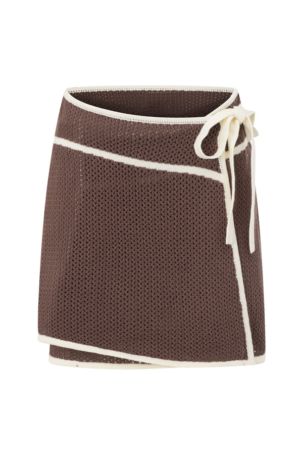 Brown Crochet Knit Wrap Mini Shiloh Skirt