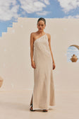 Jayden Split One Shoulder Maxi Dress - Tan & White