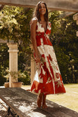 Red Palma Vista Print V Neck Maxi Mira Dress