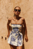 Blue Phylida Azure Print Strapless Mini Via Dress