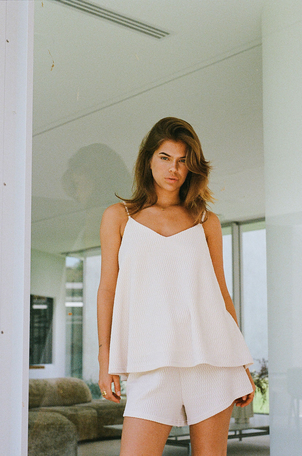 Beige High Waist Elastic Drawstring Boston Shorts