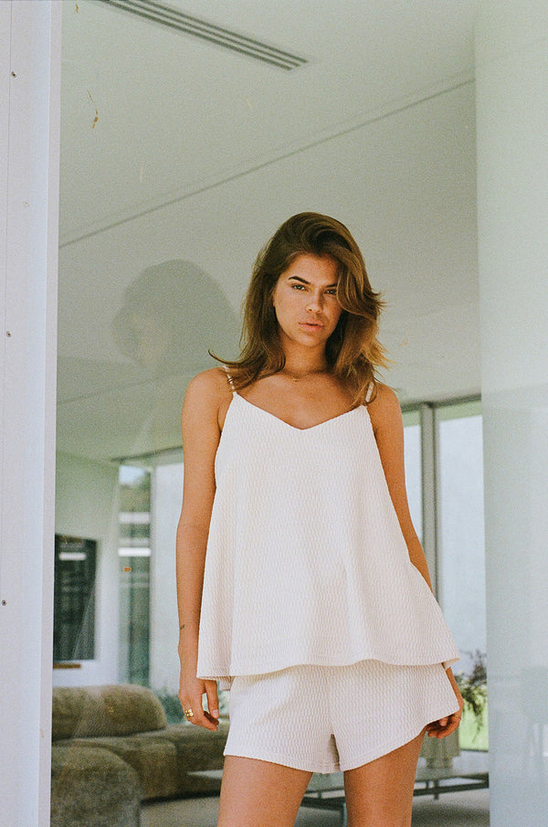 Beige High Waist Elastic Drawstring Boston Shorts