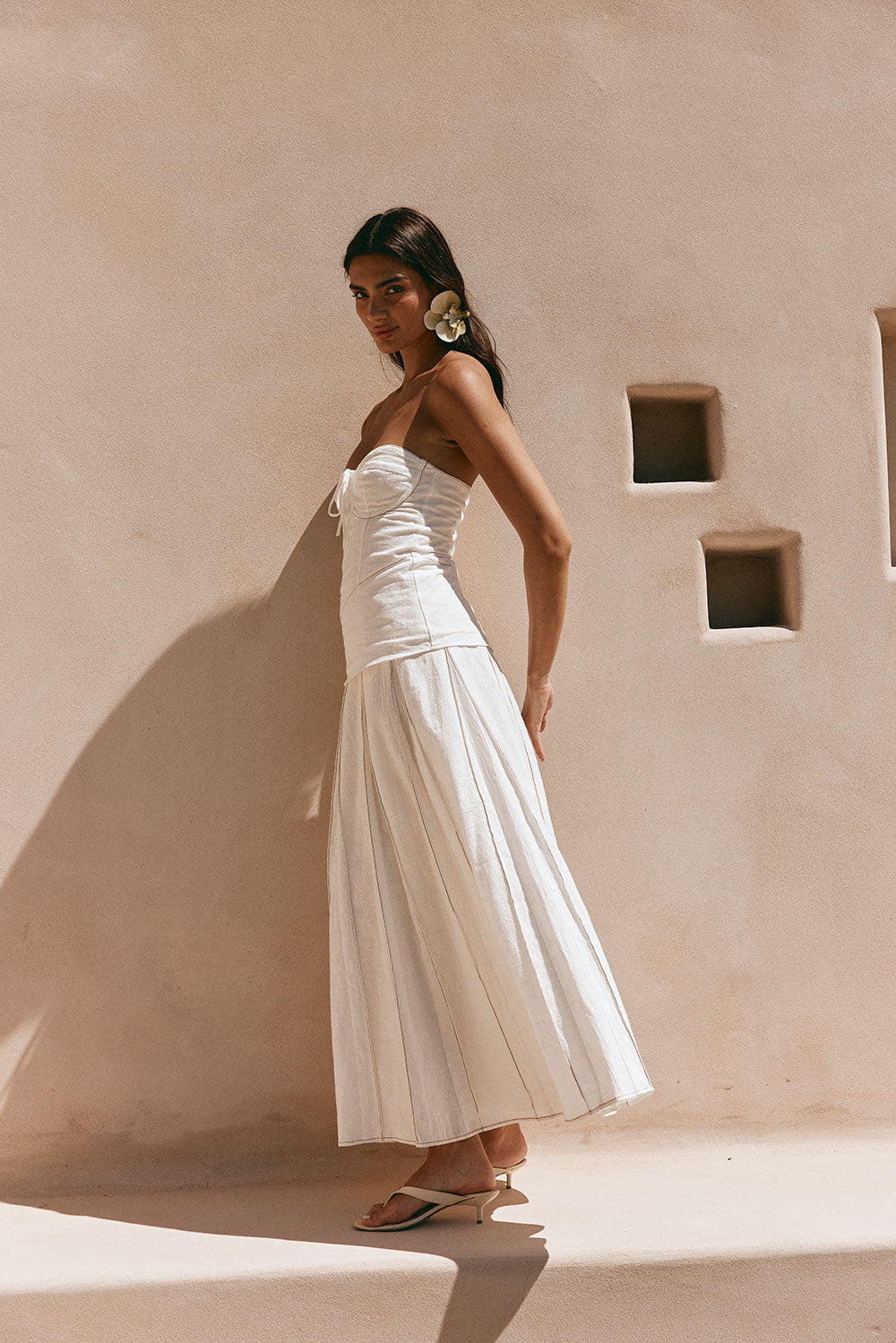 White Pleated Flounce Maxi Viviana Skirt