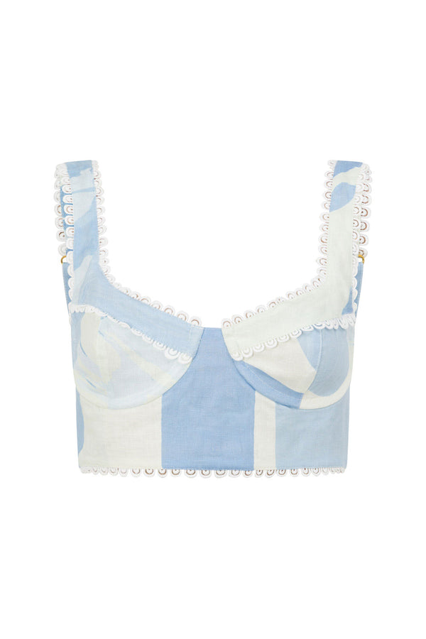 Blue Il Lido Print Wide Strap Crop Isabella Top
