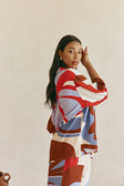 Valley Red Print Button Up Short Sleeve Dia Top