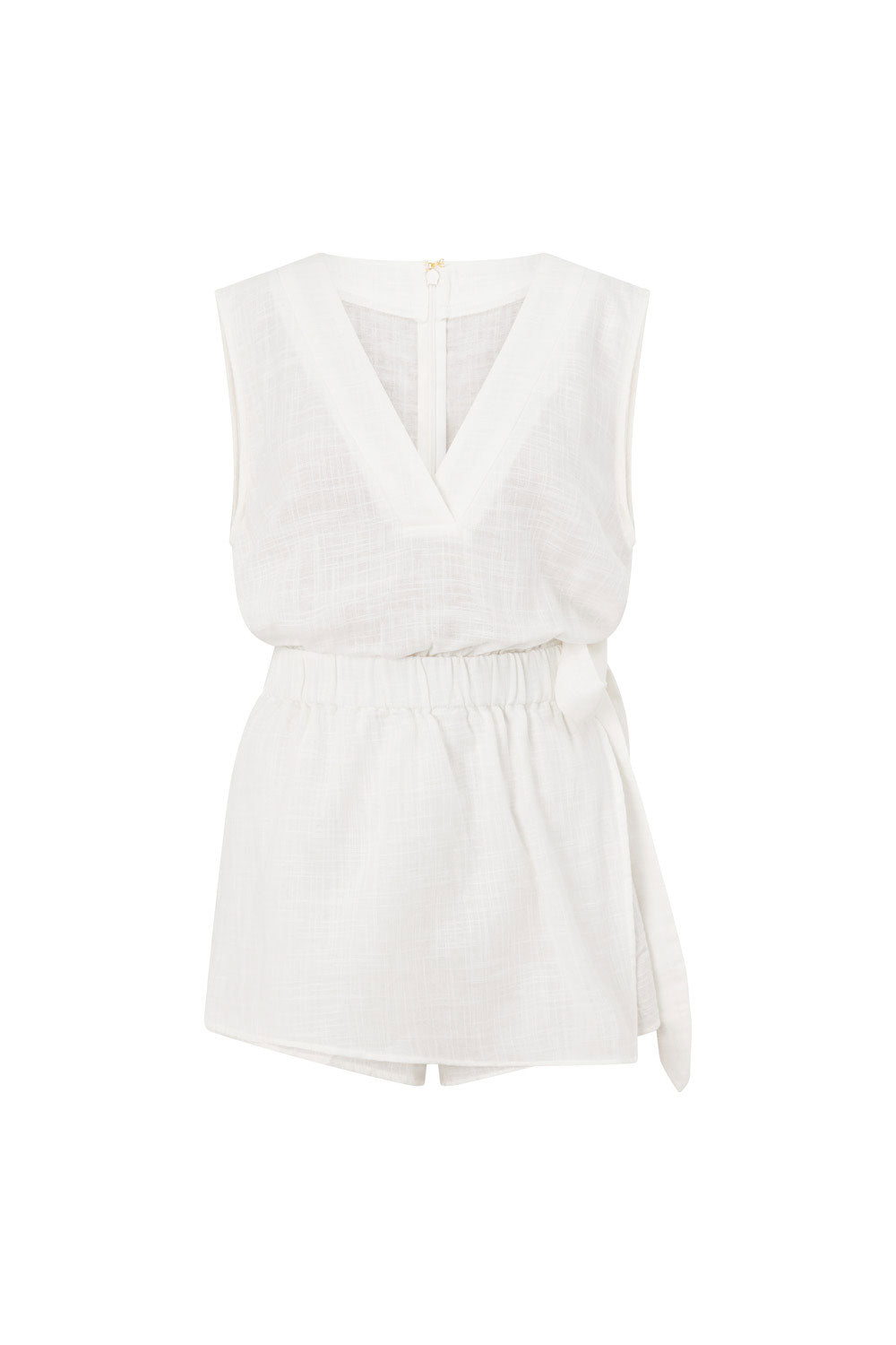 White V Neck Front Tie Wrap Sandy Playsuit