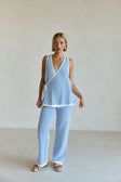 Blue and White Stripe Woven Wrap Billy Top