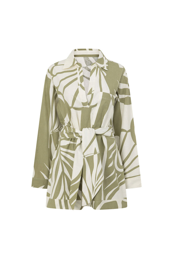 Palm Green Long Sleeve Mini Shirt Adele Dress