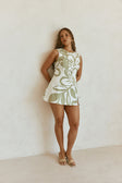 Green Paradisus Floral Print Bow Mini Natsuki Dress
