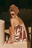 Brown and Cream Painted Tiles Print Strappy River Playsuit