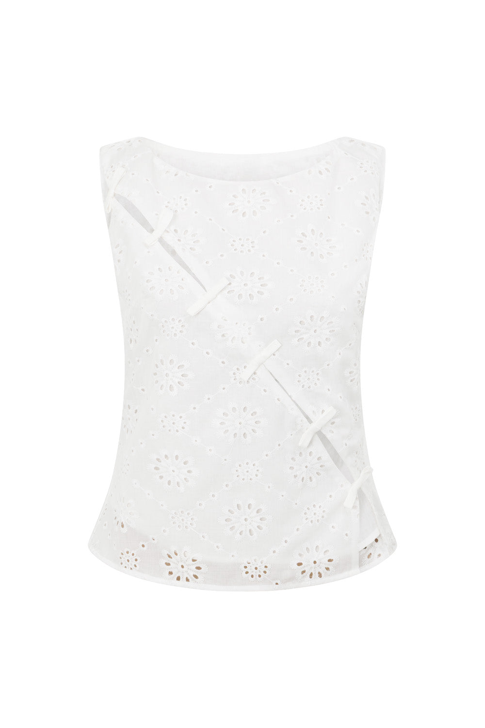 White Broderie Boat Neck Bow Freya Top