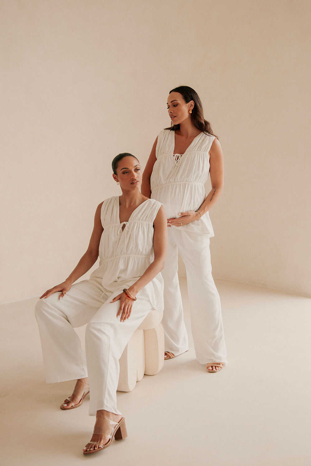 White Linen Tie Asymmetric Ruched Brisa Top