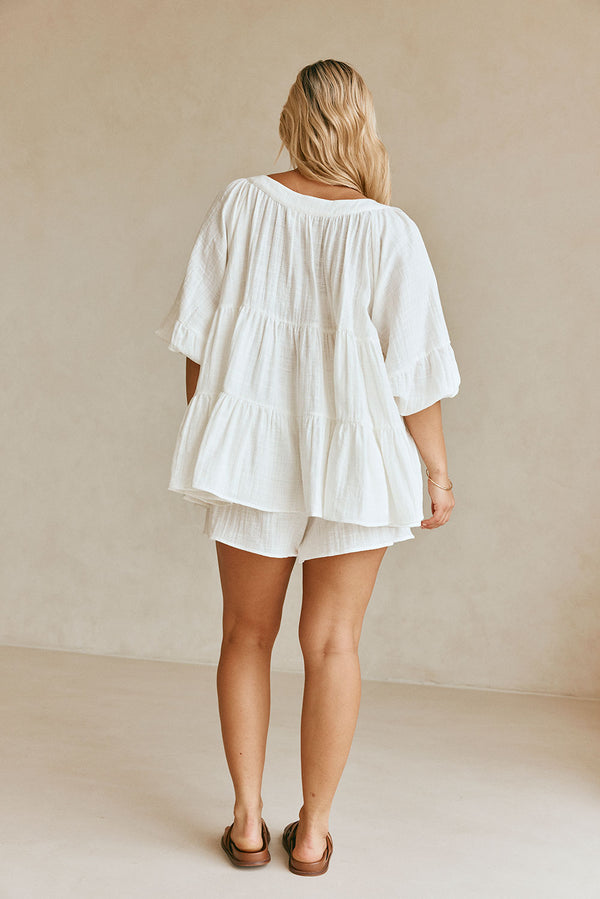 Novalie Flounce Button Top - White