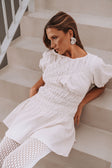 White Cotton Ruched Mini Lou Dress