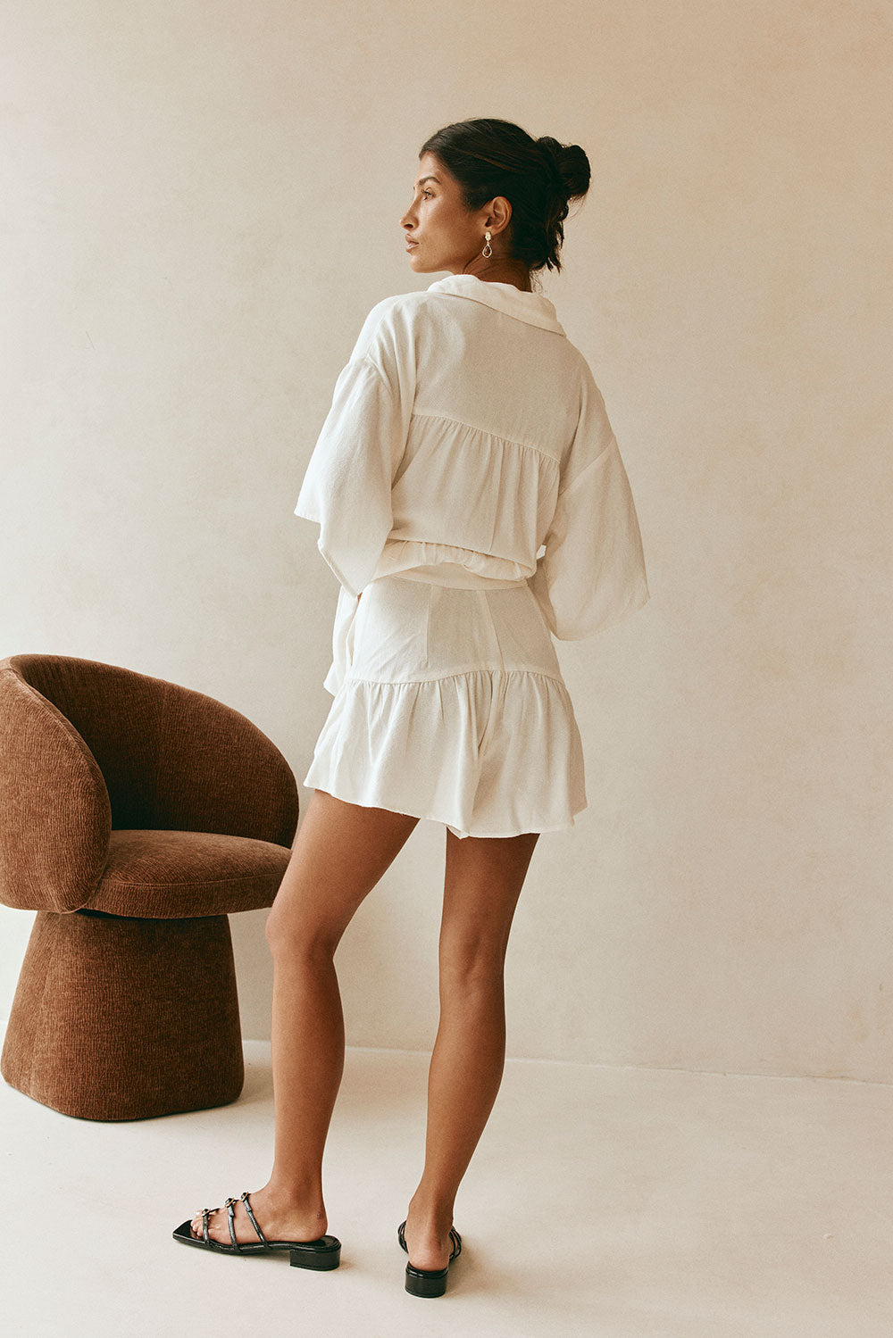 White High Waist Gathered Flounce Panel Luna Shorts