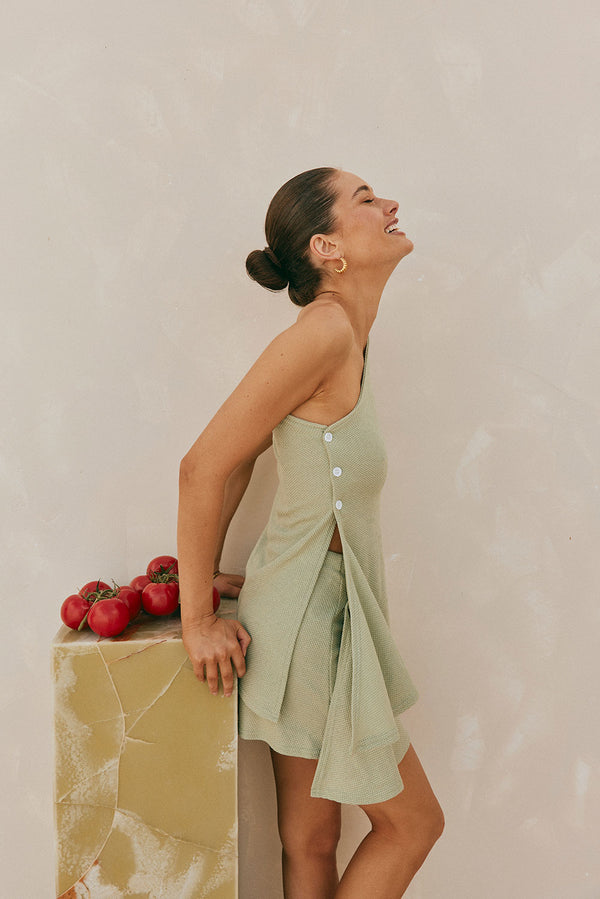 Dion One Shoulder Button Split Top - Green