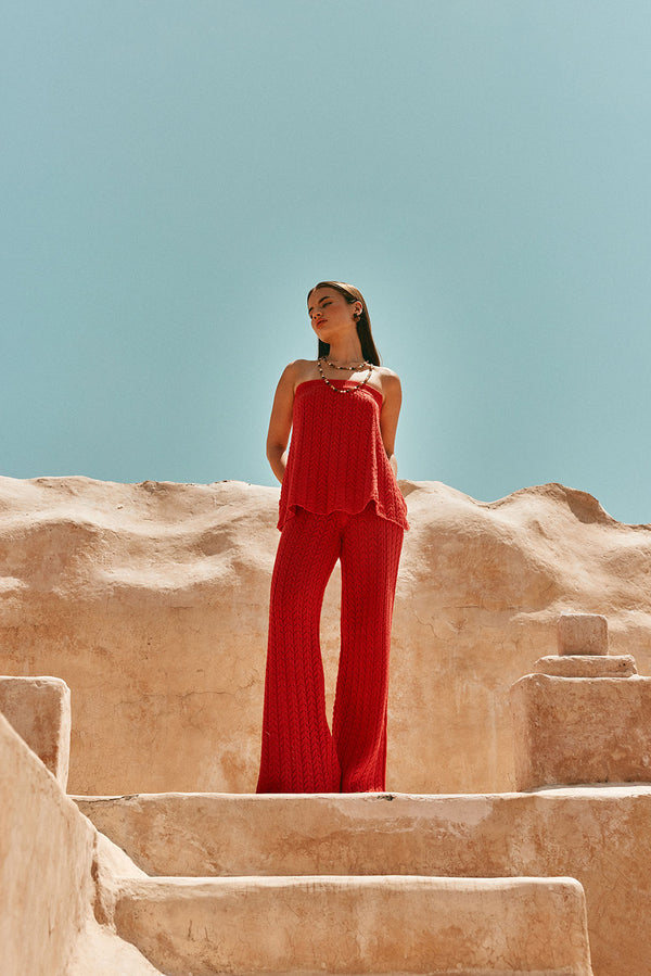 Red Cotton Knit Strapless Athena Top