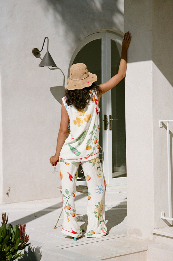 White Aesta Floral Print High Waist Izabelle Pants