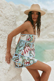 Blue Floral Paradesios Print Strapless Playsuit
