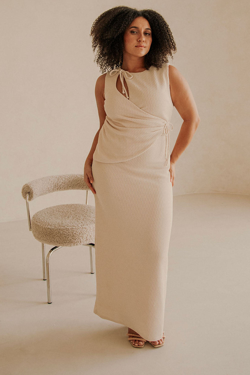 elianna maxi dress Beige Wrap Fitted Maxi Eliana Dress – SABO