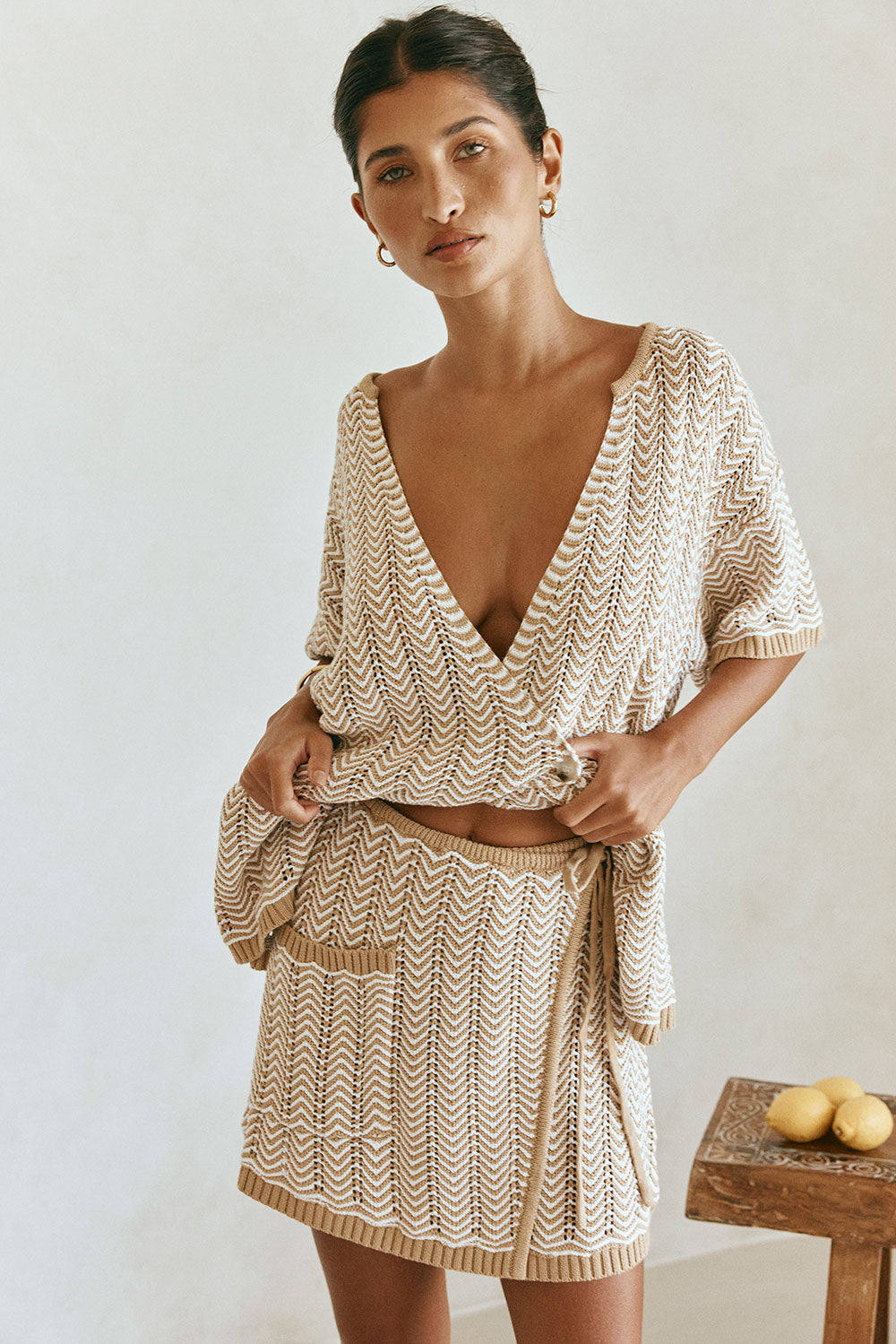 Tan Drawstring Wrap Mini Reims Skirt