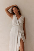 Beige and Black Pinstripe V Neck Maxi Cipriana Dress