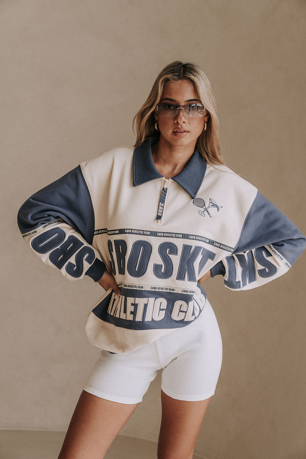 Navy and Cream Fleece Oversized Vintage Milan Sweater