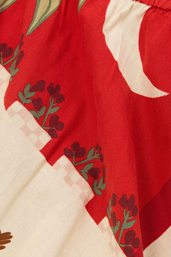 Red Palma Vista Print Long Sleeve Ruched Belinda Top