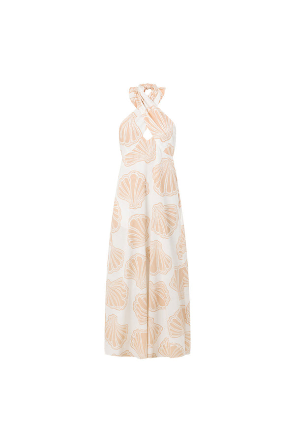 Cream Coastal Shell Cut Out Halter Maxi Aiko Dress