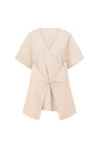 Beige Short Sleeve Wrap Mini Harper Dress