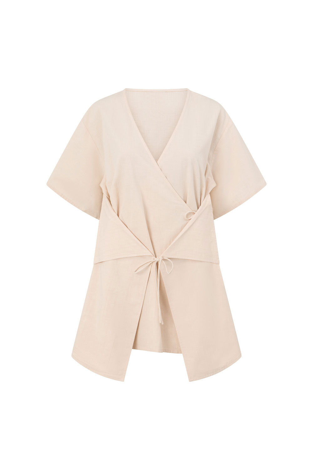 Beige Short Sleeve Wrap Mini Harper Dress