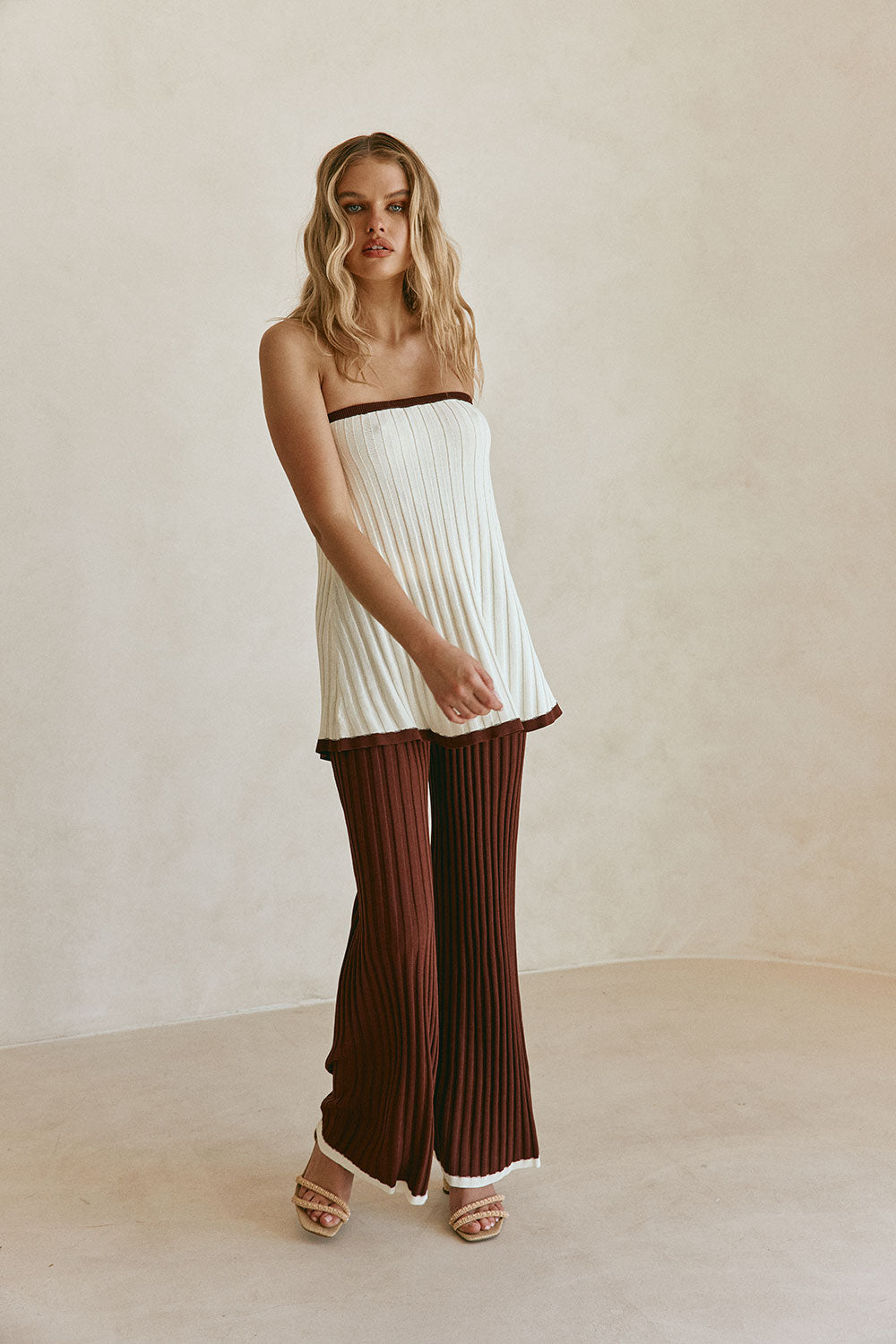 Cream Ribbed Strapless Winnie Top