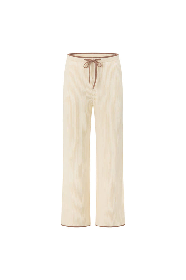 Off White Ribbed Drawstring Cinna Pants