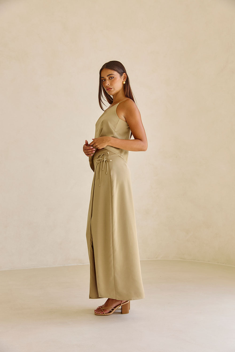 Green One Shoulder Strappy Side Tie Bria Top