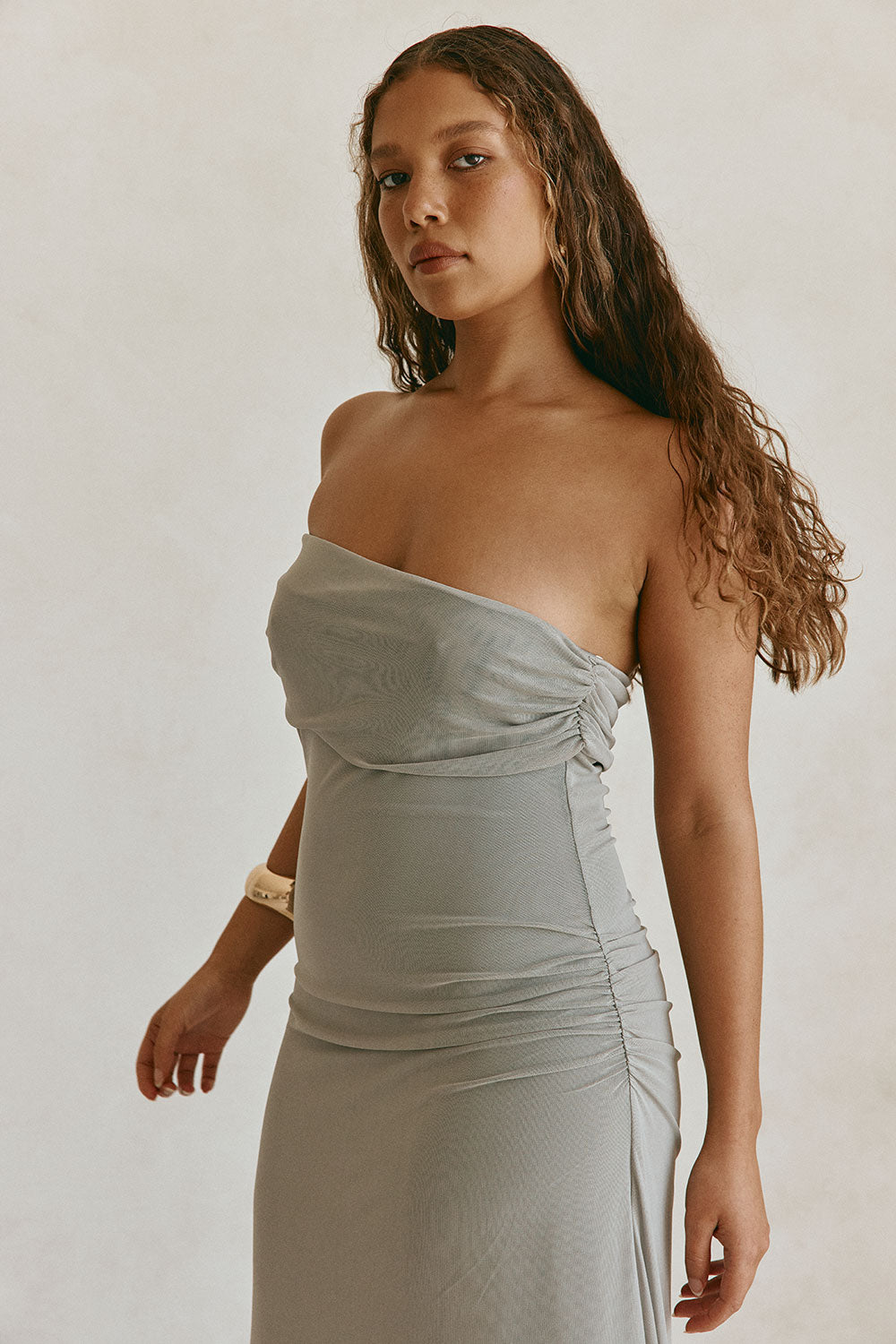 Grey Off Shoulder Maxi Danika Dress