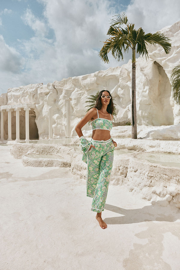 Green Floral Heritage Print Kelia Crop Top