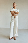 Off White Ribbed Drawstring Cinna Pants