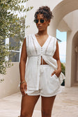 White Lace Elastic Drawstring Cerelia Shorts