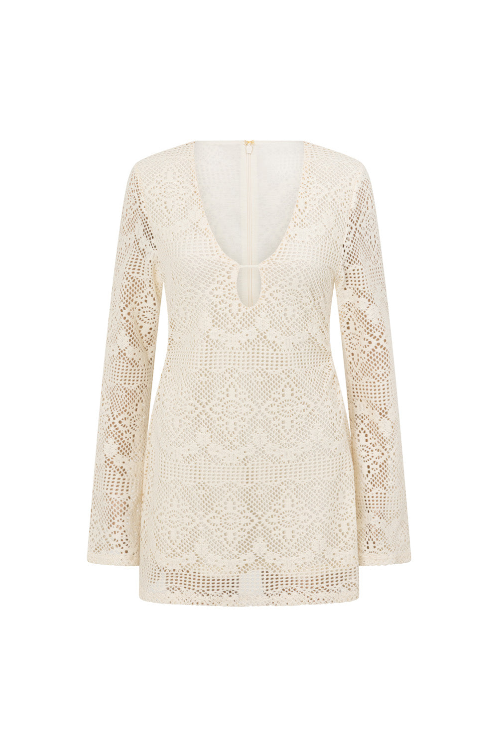 White Lace Long Sleeve V Neck Mini Wren Dress