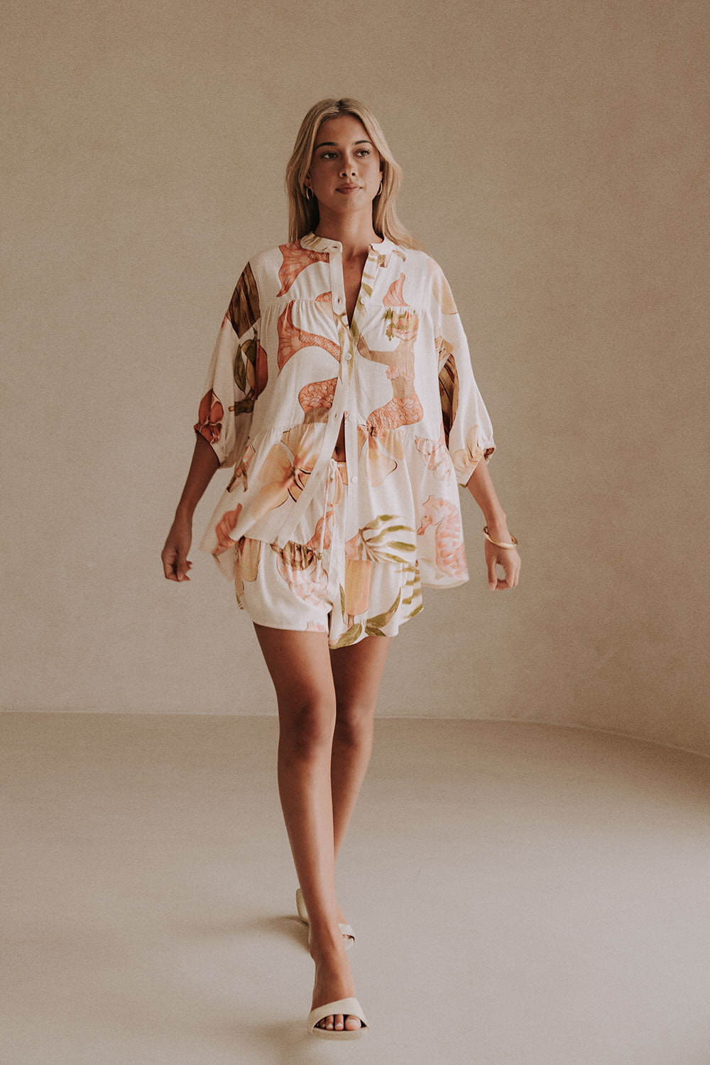 White Short Sleeve Button Up Flounce Lani Top