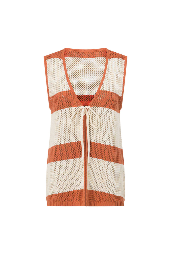 Nantes Knitted Stripe Tie Top - Cream, Orange