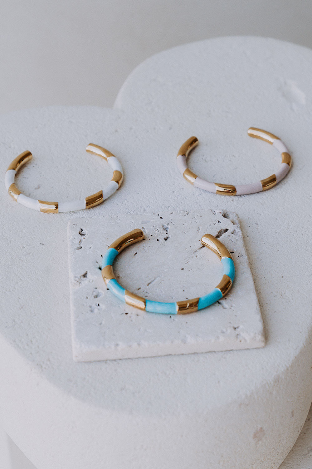 Gold Plated and White Stripe Evelyn Bangle