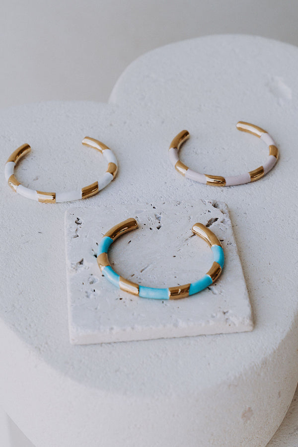 Gold Plated and White Stripe Evelyn Bangle