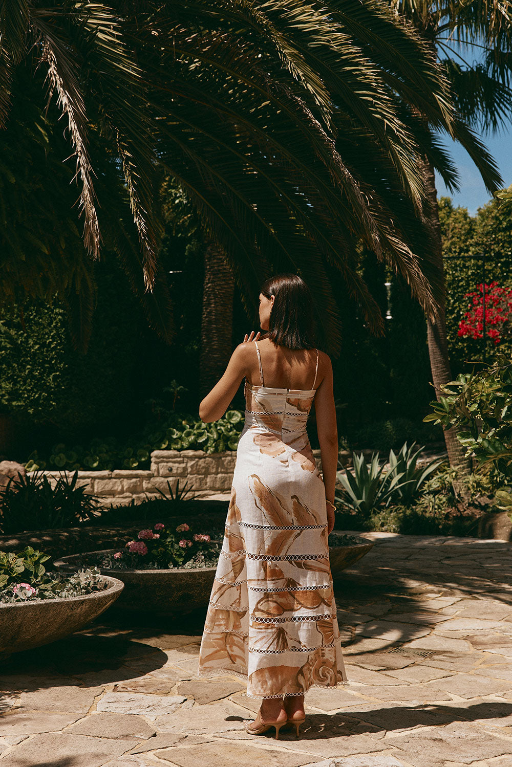 Brown La Spiaggia Print Lace Strappy Maxi Daje Dress