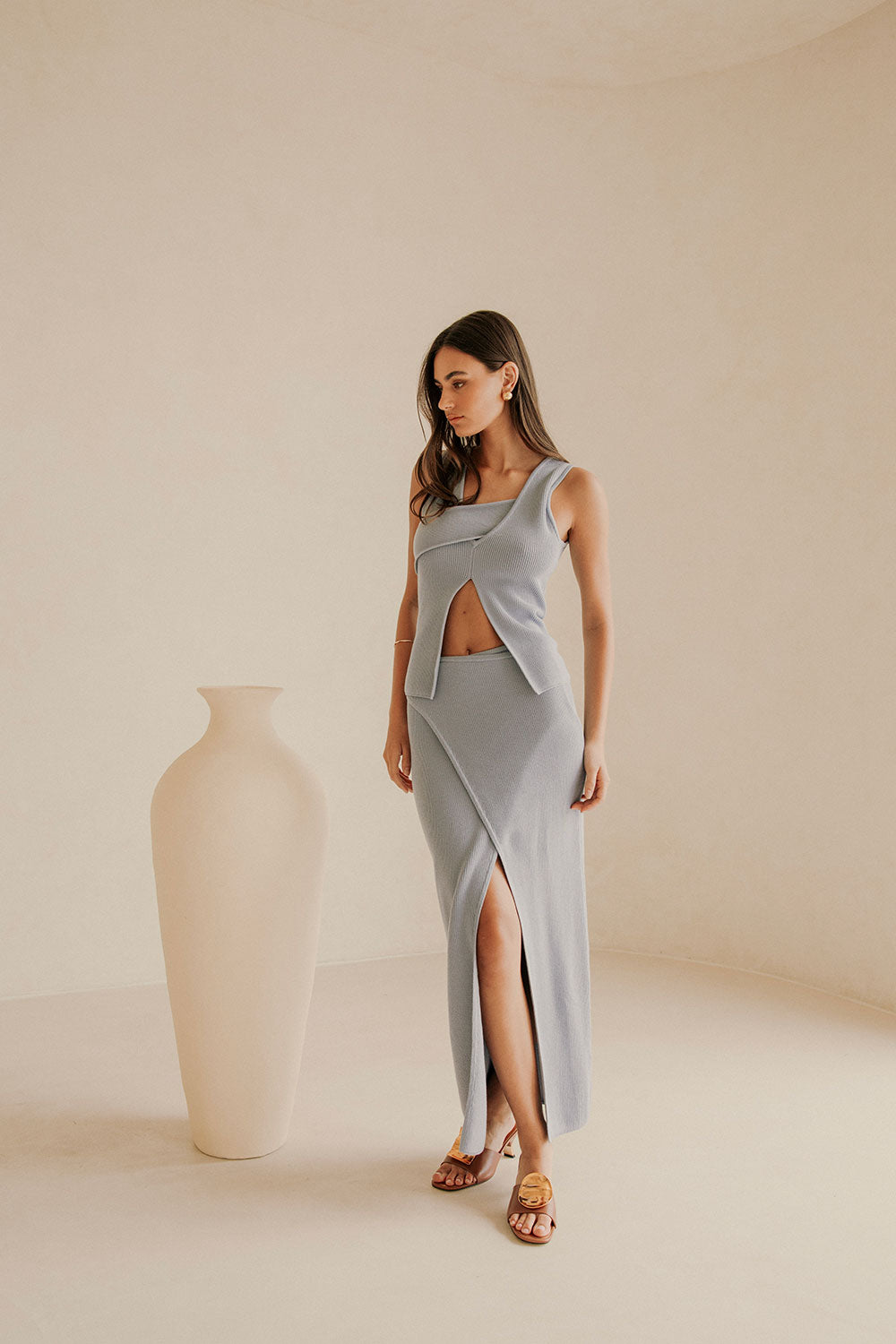 Blue Front Split Wrap Maxi Bridget Skirt