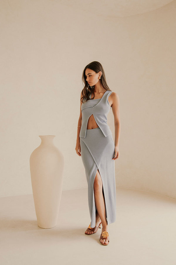 Blue Front Split Wrap Maxi Bridget Skirt