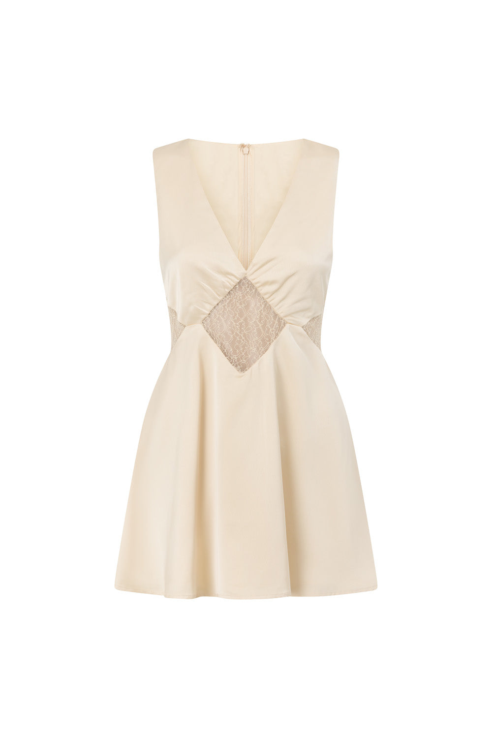 Cream Silky V Neck Cut Out Mini Via Dress
