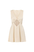 Cream Silky V Neck Cut Out Mini Via Dress