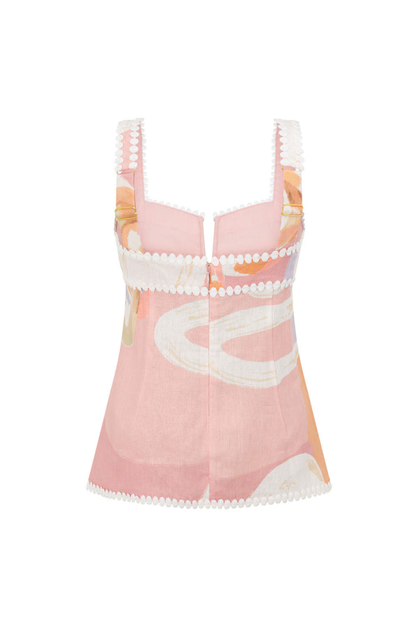 Ragazza Thick Strap Button Up Lace Top - Pink, White, Purple, OrangeTramonto Print