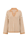 Bryn Stripe Long Sleeve Collared Knit Top - Orange, White